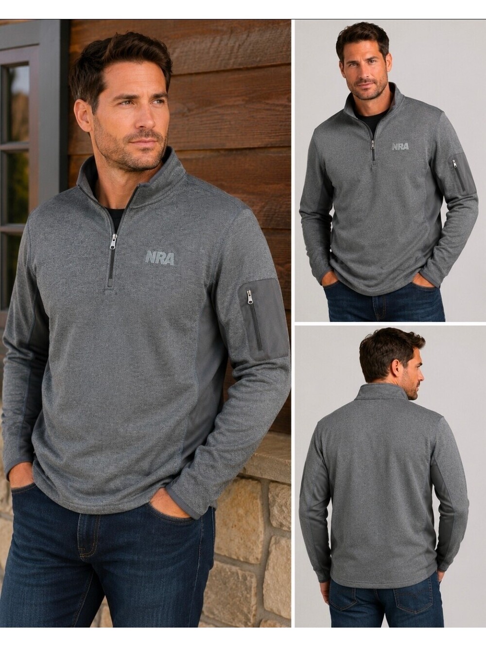 NRA National Rifle Association Men’s 2XL Gray Quarter Zip Pullover Performance